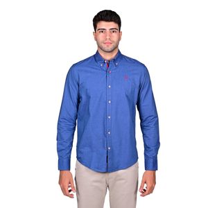 Camisa Manga Larga Basic Liso Azul Medio Clásica Hombre Hummer