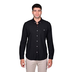 Camisa Manga Larga Denim Textura Cuadro Bolsillo Lateral Azul Oscuro Hombre Hummer