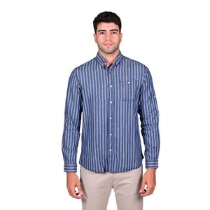 Camisa Manga Larga Denim Rayas Bolsillo Lateral Azul Oscuro Hombre Hummer