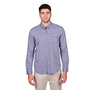 Camisa Manga Larga Denim Textura Cuadro Bolsillo Lateral Azul Medio Hombre Hummer