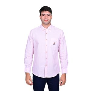 Camisa Manga Larga Rosa Oxford Bolsillo Bordado Slim Fit Hombre Beverly