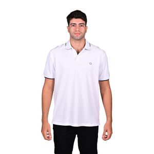 Remera Polo Manga Corta Relieve Raya Combinada Blanco Azul Hombre Oscar De La Renta