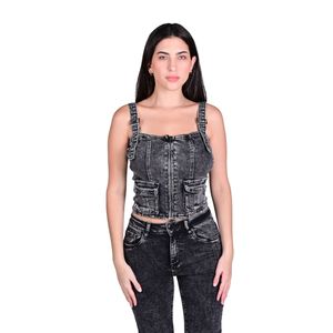 Corset Negro Corset-Denim Mujer Tiare