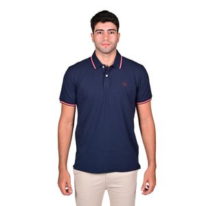 Remera Polo Manga Corta Azul Rayas Combinadas Hombre Oscar De La Renta