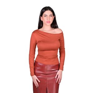 Remera Terracota Escote Bardot Asimétrica Un Hombro Mujer Tiare