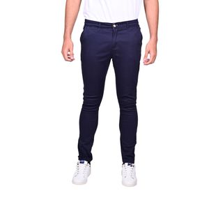 Pantalón Casual Slim Fit Bolsillo Ojal Con Botón Azul Hombre Berverly
