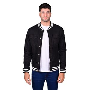 Campera Jeans Denim con Rib Negra Combinada Hombre Hummer
