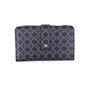 Billetera Rectangular con Broche y Cremallera Modelo Monograma Negro Mujer Chenson