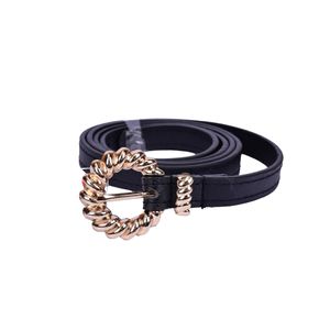 Cinto Negro con Detalle Dorado Hebilla Circular Modelo Clásico Mujer