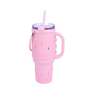Vaso Térmico Acero Inoxidable Revestido De Silicona Con Manija Y Pajita Rosa 1 L Indio