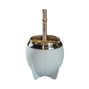Guampa De Mate Inoxidable Torpedo Con Bombilla Chata Acero Inoxidable Celeste Indio