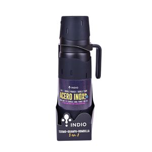 Mate 3 En 1 Con Forro Completo De Silicona Termo, Guampa Y Bombilla Negro 1 L Indio