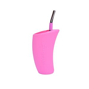 Kit De Guampa De Silicona 190 ml Con Bombilla De Acero Inoxidable Color Rosa Indio
