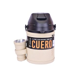 Termo Para Tereré Acero Inoxidable 2,5 L Con Guampa Y Bombilla Revestido En Cuero Marrón Indio