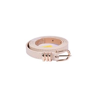 Cinturón Off White De Cuero Con Hebilla Dorada Modelo Clásico Crema Mujer