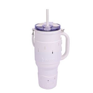 Vaso Térmico Acero Inoxidable Revestido De Silicona Con Manija Y Pajita Blanco 1 L Indio