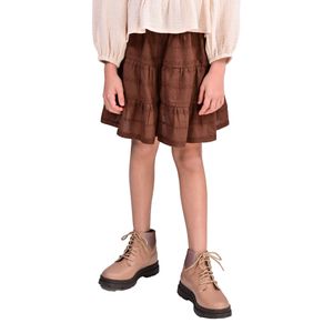 Pollera Tipo Short Con Volantes Marrón Niña Tiare