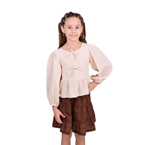 Blusa Manga Larga Con Lazos Beige Niña Tiare