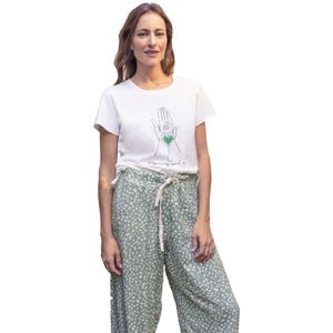Pijama Conjunto Estampado Remera Blanca Y Pantalón Verde Mujer Kalua