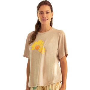 Remera Manga Corta Beige Con Estampado De Margaritas Mujer Kalua