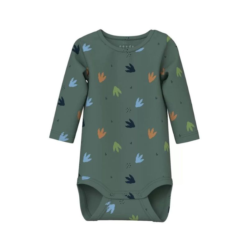 Body Manga Larga Estampado Huellas Dinosaurio Verde Niño Nameit