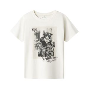 Remera Manga Corta Estampado Perro En Moto Marfil Niño Nameit
