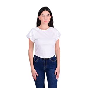 Remera M/C Blanco Con Broderi En La Manga Tiare