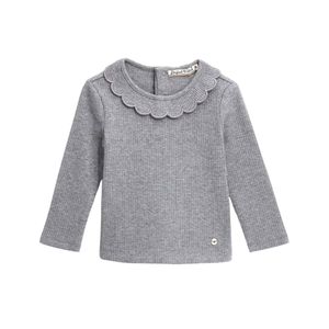 Remera Manga Larga Volados Cuello Gris Niña Original Marines