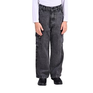 Jeans Cargo De Corte Wide Negro Para Niña Stitches