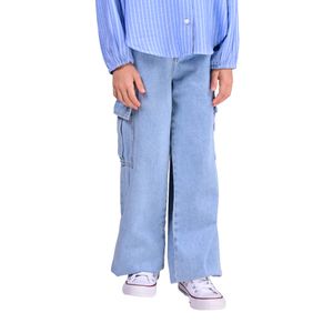 Jeans Cargo De Corte Wide Celeste Para Niña Stitches