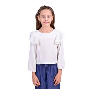 Blusa Manga Larga Con Volados Bordado Inglés Blanco Niña Tiare