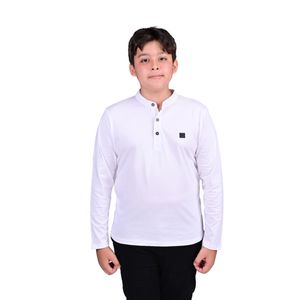 Remera De Manga Larga Con Cuello Mao Blanco Niño Hummer