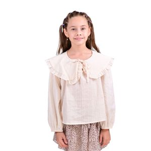 Blusa Manga Larga Con Volados Textura Puntos Beige Niña Tiare