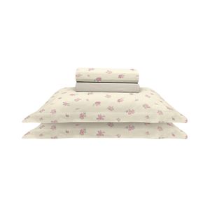 Juego De Sábanas King 4 Piezas Sarah Beige Estampado De Rosas Bouton