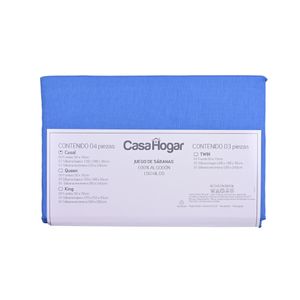 Juego De Sábanas 4 Piezas Casal 150 Hilos Azul Casa Hogar