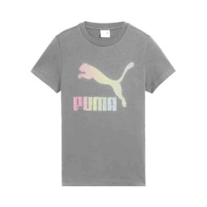 Remera Manga Corta Estampada Classics Shiny Logo Big Multi Gris Melange Infantil Unisex Puma