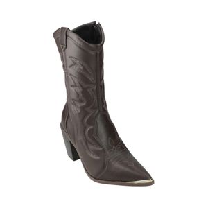 Bota Marrón Texana Moda Tacón Bloque Puntera Metálica Mujer Vizzano