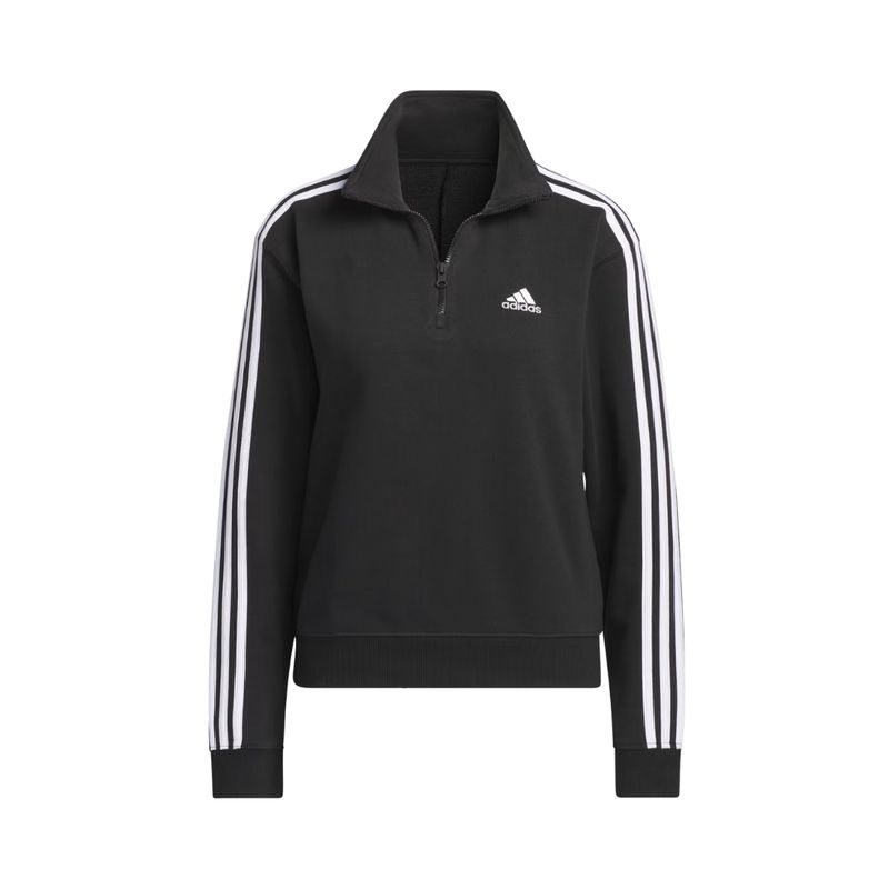 Campera Clásica Essentials Quarter-Zip Negro Blanco Mujer Adidas