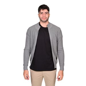 Sweater Cierre Completo Cuello Mao Gris Hombre New Green