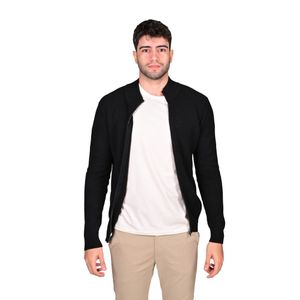 Sweater Cierre Completo Cuello Mao Negro Hombre New Green