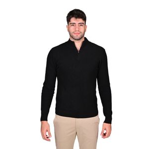 Sweater Cuello Medio Con Cierre Negro Hombre New Green