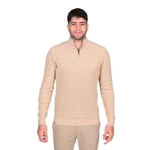 Sweater Cuello Alto Con Cierre Beige Hombre New Green