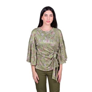 Blusa Manga Tres Cuartos Estampado Boho Con Volados Verde Mujer L'Exclusif