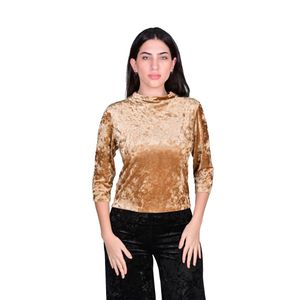 Blusa Manga Larga Beige En Terciopelo Mujer L'Exclusif