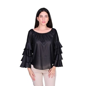 Blusa Manga Larga Con Volados Boho Negro Mujer L’exclusif