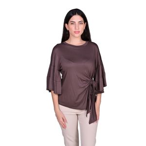 Blusa Manga Tres Cuartos Bohemio Con Volados Marrón Mujer L’exclusif