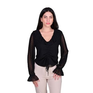 Blusa Manga Larga Fruncida Negro Mujer Juliette