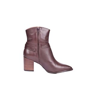 Bota Cuero Punta Afilada Taco Grueso 7cm Con Hebilla Marrón Mujer Lia Line