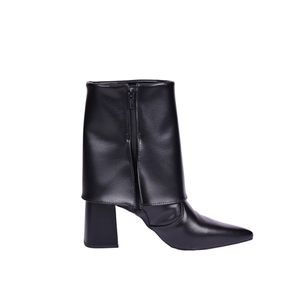 Bota Punta Fina Taco Grueso 10cm Diseño Doblado Negro Mujer Tiare