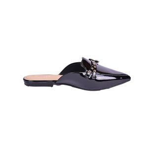Mocasín Con Detalle Dorado Y Piel Croc Negro Mujer Tiare